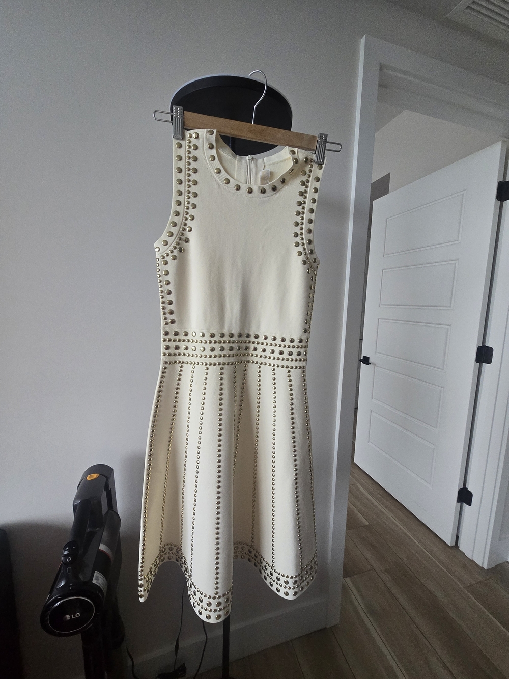 Michael Kors Cream Studded Sleeveless Midi Dress